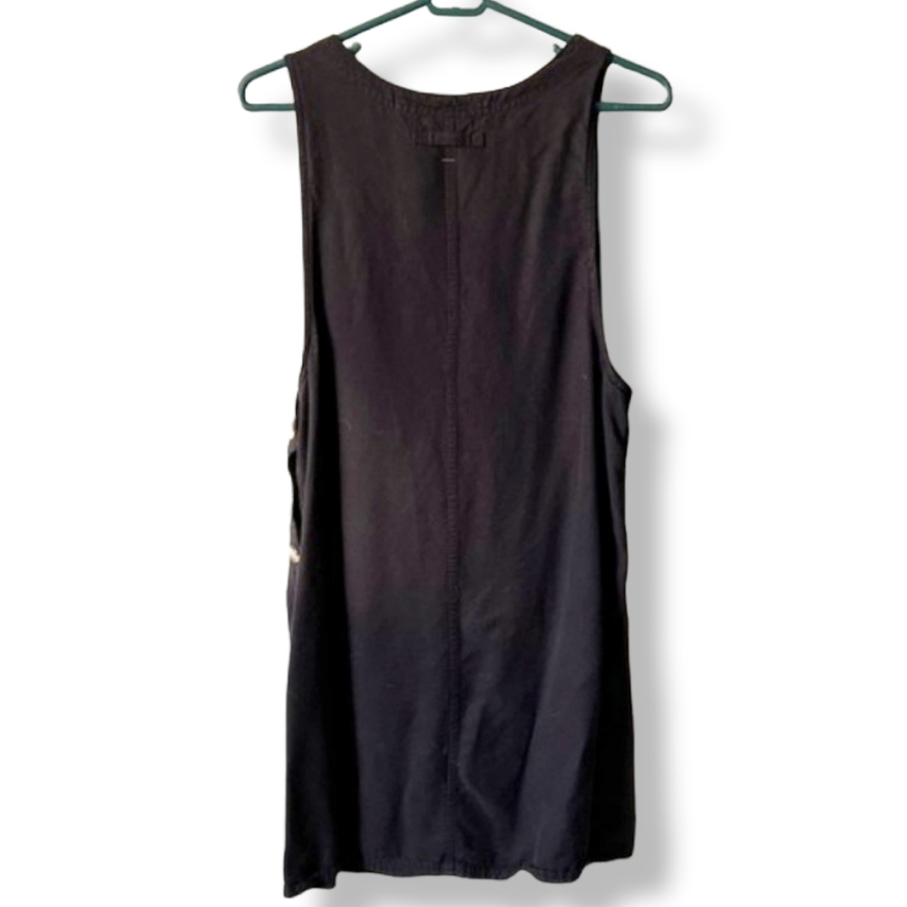 Aks Amy K Su black Tencel side button Jumper midi apron dress XS S pockets - Picture 2 of 7